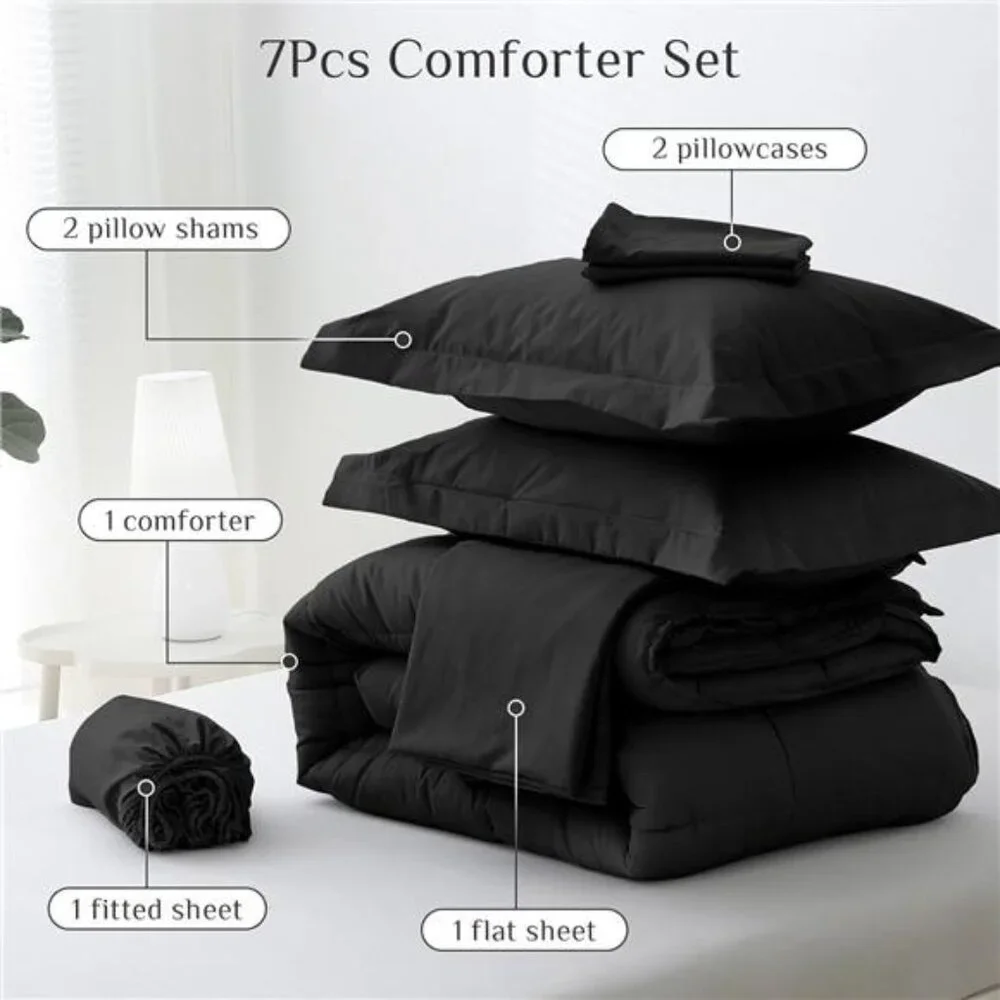 Queen Comforter Set, Ultra-Soft Bed in a Bag Queen Size 7 Pieces, Oeko-TEX
